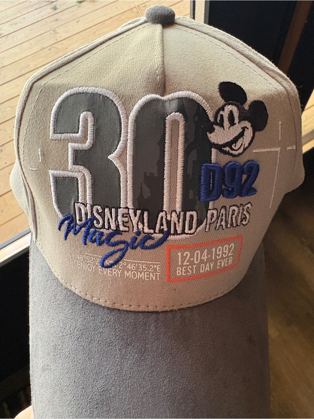 Disney Beige & Gray Disneyland Paris 30th Anniversary Hat with Blue Embroidery